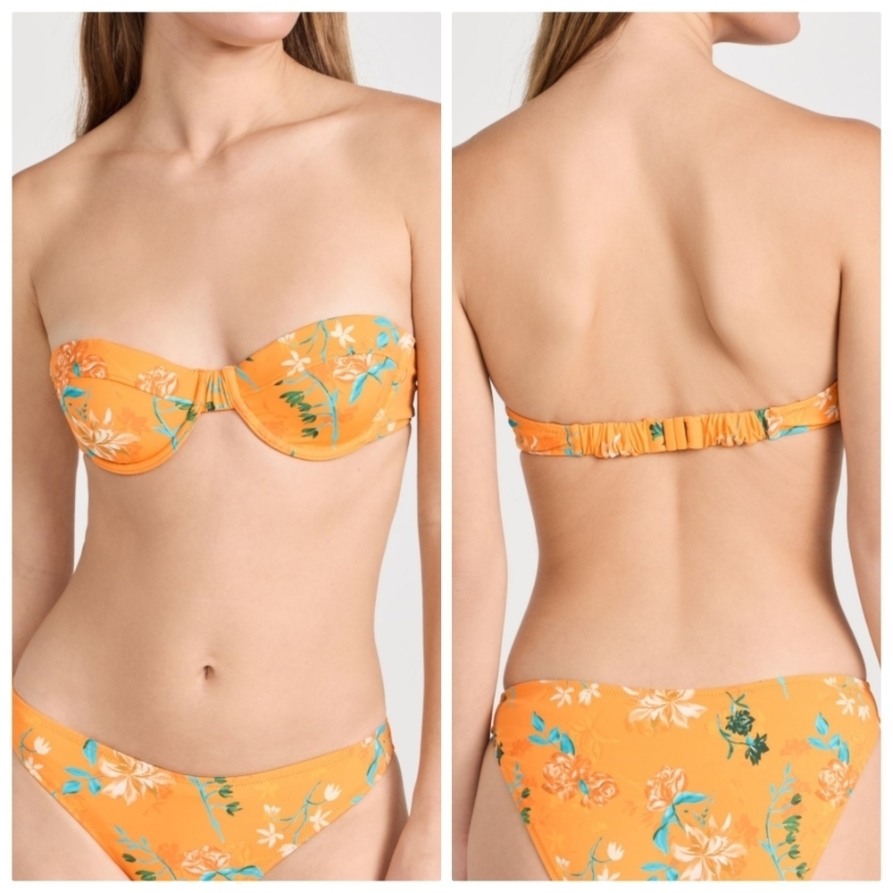 New Solid & Striped Floral Print Orange The Maisie Top/Arlo Bikini Bottom Nwt